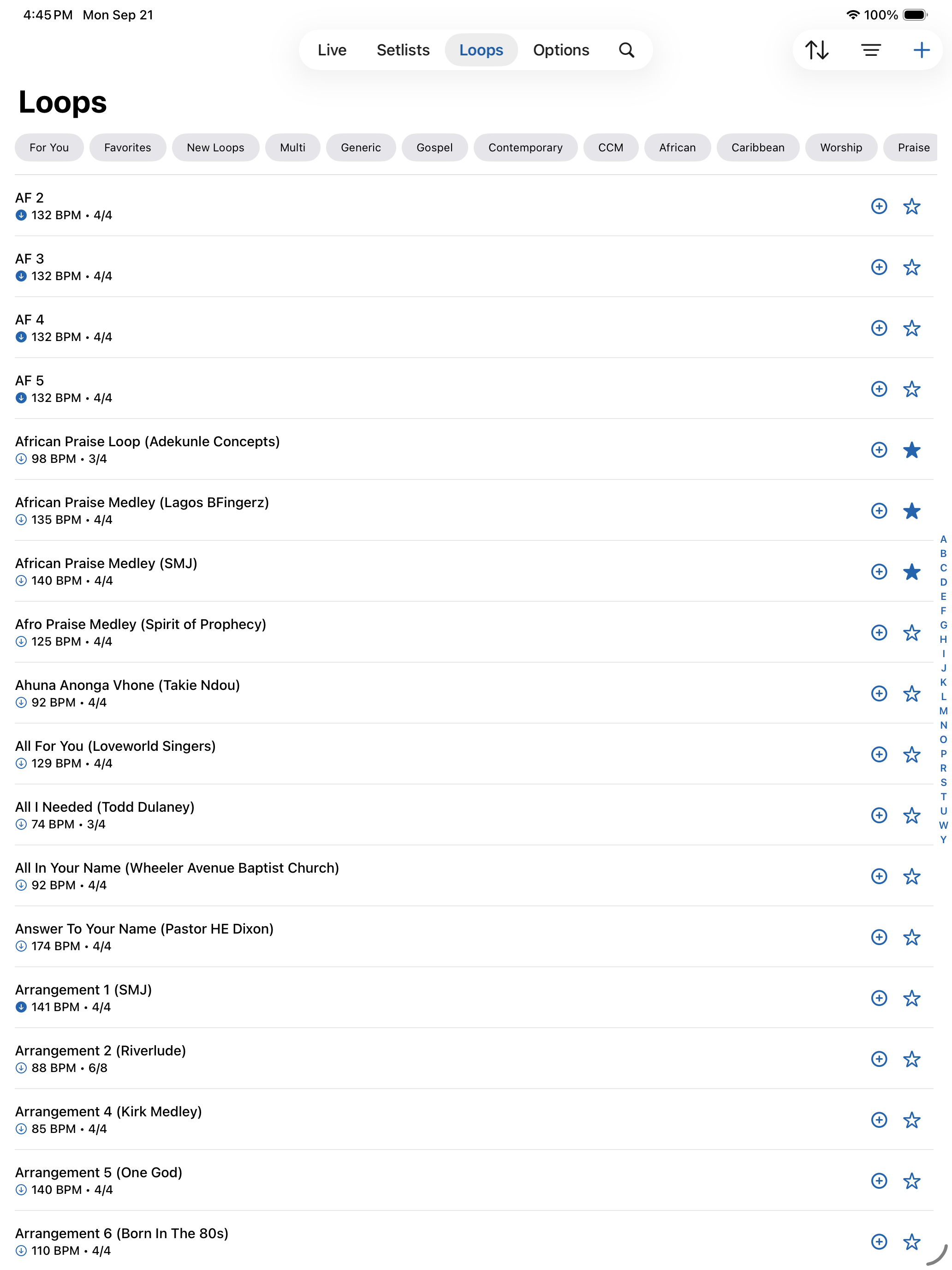 LiveTrackz loop library on iPad